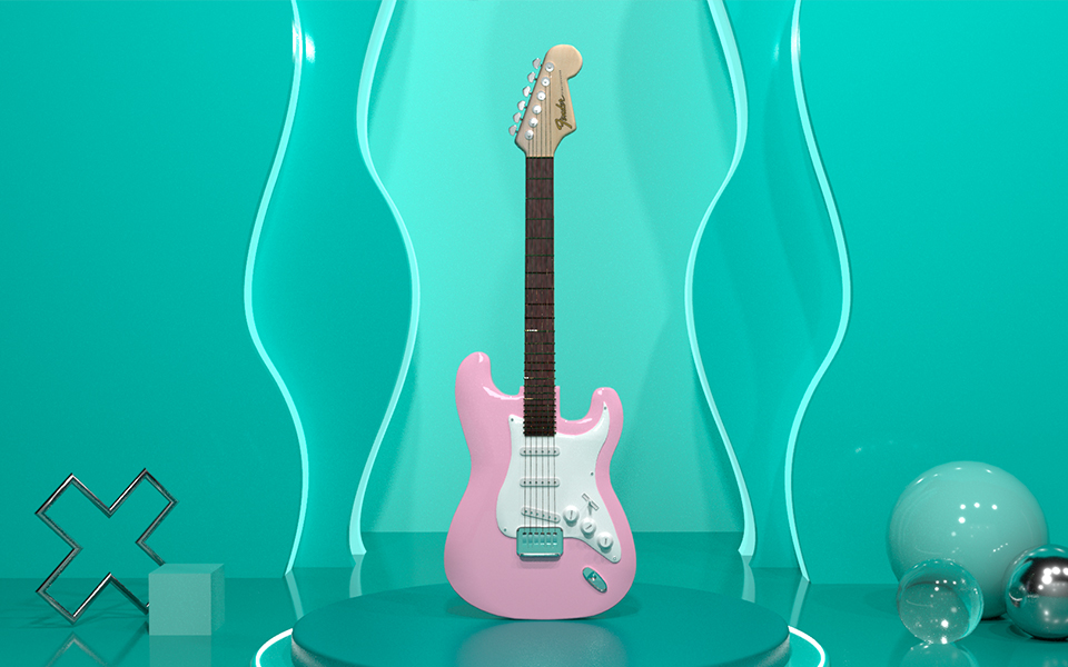 Pink Fender Stratocaster- Modelado, Animación y Render by Lucia Couti Design- Lucia Coutinho diseño multimedial